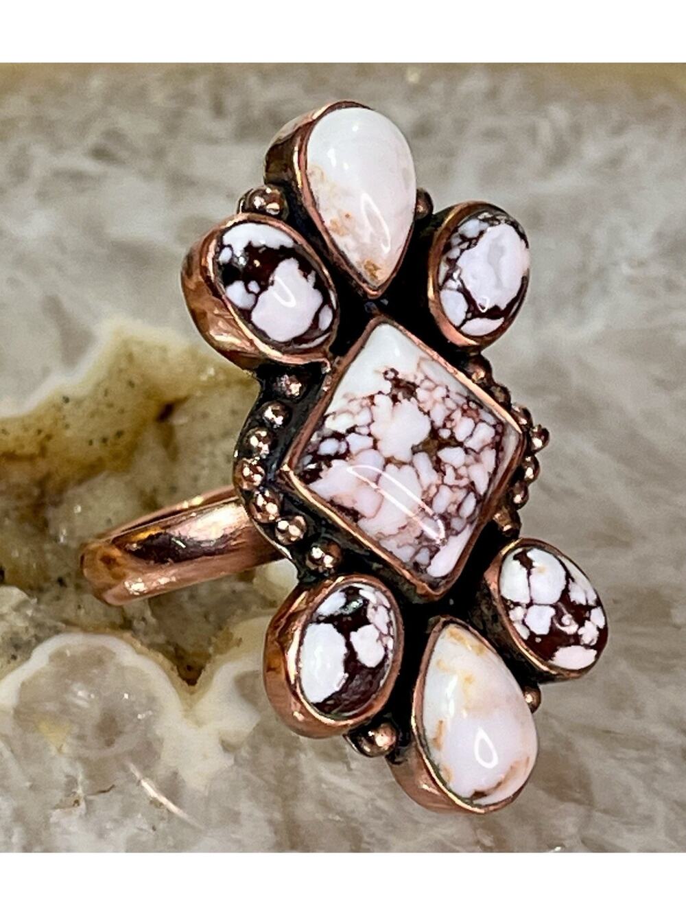 Southwestern Wild Horse Oxidized Copper Handmade Cluster Ring Adjustable